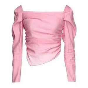 Top Shop Long Sleeve Off The Shoulder Asymmetrical Top in Pink | Size XS